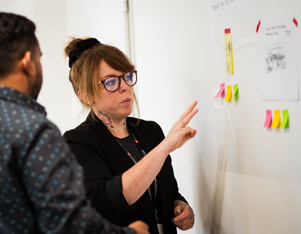 Person writing on a whiteboard.